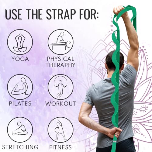 Stretching Strap with 10 Loops for Physical Therapy & Rehab | Non-Elastic Yoga Stretch Band for Hamstring, Leg, Hip & Knee Rehab, Pilates, Flexibility & Mobility Exercises for Men & Women