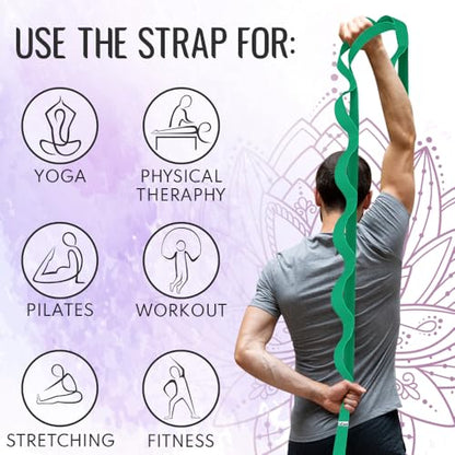 Stretching Strap with 10 Loops – Non-Elastic Yoga Strap for Physical Therapy – Stretch Band for Hamstring, Leg, Hip & Knee Rehab – Pilates, Flexibility & Mobility Exercise for Men & Women