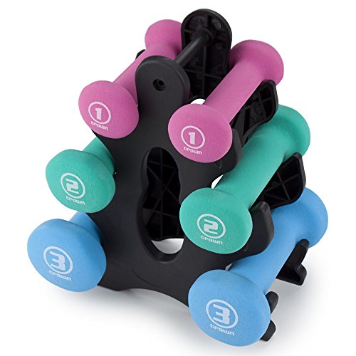 Crown Sporting Goods Hand Weights Dumbbells Set - 1, 2 and 3 lbs with Rack - Soft and Comfortable Neoprene Weights Set for Home Gym - Indoor and Outdoor Dumbbell Sets with Rack, Sprint Set