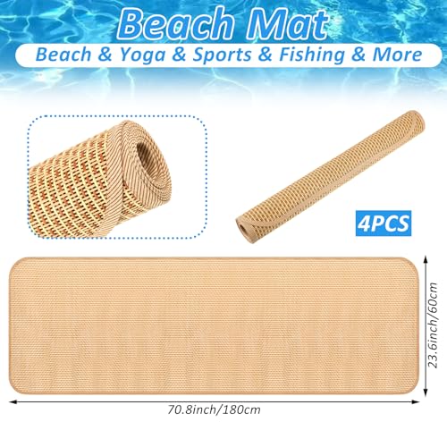 4 Packs Straw Beach Mat 20 * 70 inch Waterproof Non Slip Straw Mat Foldable Lightweight Picnic Mat for Camping Sunbathing Picnic Floor Yoga
