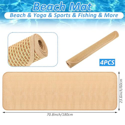 4 Packs Straw Beach Mat 20 * 70 inch Waterproof Non Slip Straw Mat Foldable Lightweight Picnic Mat for Camping Sunbathing Picnic Floor Yoga