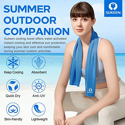 Sukeen 4 Pack Cooling Towels (40"x 12"), Cooling Neck Wraps, Soft Ice Towel - color: Blue/Grey/Green/Pink