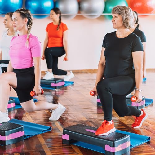 HolaHatha Compact Portable Aerobic Step Platform Exercise Fitness Equipment, Cardio Stepper with Adjustable Height for Home Gym - color: Black/Pink