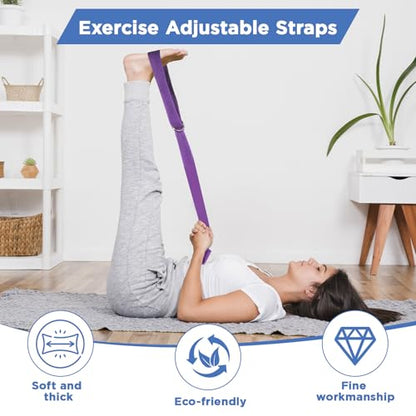 10 Pcs Yoga Strap for Stretching Bulk 8 Ft Cotton Polyester Stretch Band with Metal D Ring Adjustable Non Elastic Yoga Stretching Strap Bulk for Pilates Dance Gym Workout Physical Therapy (Multicolor)