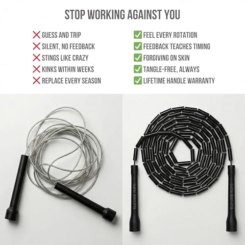 Pro-Grade Beaded Jump Rope for Beginners - color: Black