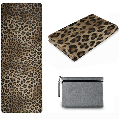 Naanle Leopard Yoga Mat with Carrying Bag Set, Leopard Print Exercise Mat Foldable Non Slip Travel Lightweight Workout Rug for Home Gym Yoga Pilates Stretching Floor Fitness 71x26 in - color: White 02