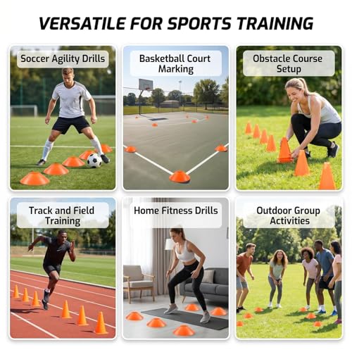20Pcs Orange Soccer Disc Cones with Carry Strap Multi-Sport Training Cones Agility Soccer Football Markers for Sports Drills Practice Outdoor