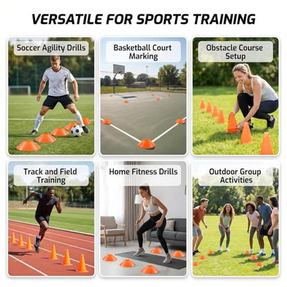 20Pcs Orange Soccer Disc Cones with Carry Strap Multi-Sport Training Cones Agility Soccer Football Markers for Sports Drills Practice Outdoor