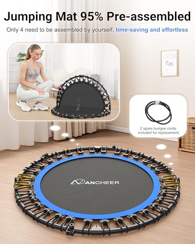 ANCHEER Fitness Trampoline,40"/48" Bungee Rebounder with Adjustable Handle - color: Blue