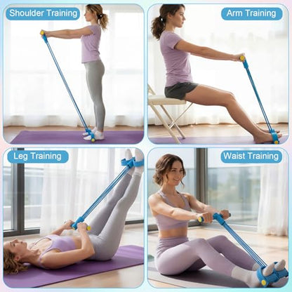 2 Pcs Fitness Resistance Bands 6 Tube Pedal Resistance Bands with Handles 8 Shaped Training Elastic Ropes Multifunction Tension Ropes for Waist Arm Shoulder Leg Back Home Workout - color: Blue