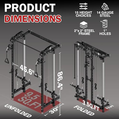 Mikolo Folding Squat Rack, Wall Mounted Power Rack with Cable Crossover Machine & LAT Pull Down, Functional Trainer with 5 Adjustable Function Modes, for Home Gym and Space Saving - color: Black, size: WR00 SlimFold (Rack Only)
