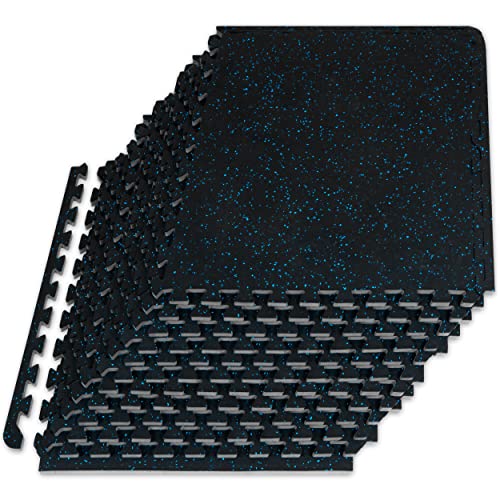 ProsourceFit Rubber Top Exercise Puzzle Mat ½-inch, EVA Foam, Protective Interlocking Tiles for Home Gym Equipment and Workouts; Blue, 48 SQ FT, 12 Tiles
