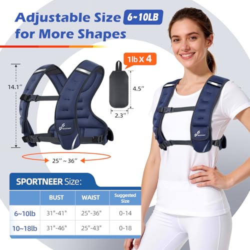 Sportneer Adjustable Weighted Vest Woman: 6-10lb/10-18lb Weighted Vests - color: Blue, size: 6-10 lbs