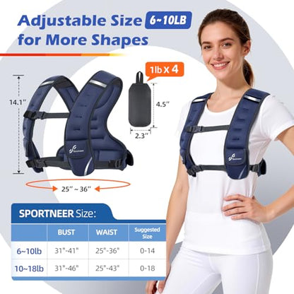 Sportneer Adjustable Weighted Vest Woman: 6-10lb/10-18lb Weighted Vests - color: Blue, size: 6-10 lbs