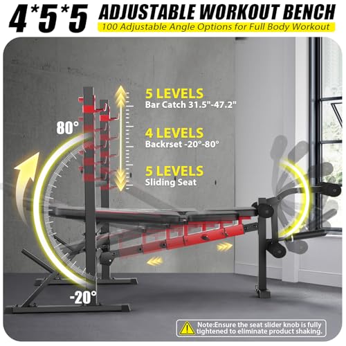OPPSDECOR 900LBS Weight Bench Set with Squat Rack Foldable Bench Press Set with Leg Extension & Leg Curl Professional Flat/Incline/Decline Workout Bench for Home Gym Full Body Exercise