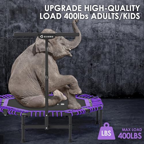 38in/48in Folding Trampoline - Max Load 220lbs / 450lbs Trampoline Rebounder Trampoline with Adjustable Foam Handle, with safty Padded Cover Best Gift - color: 48'' Purple