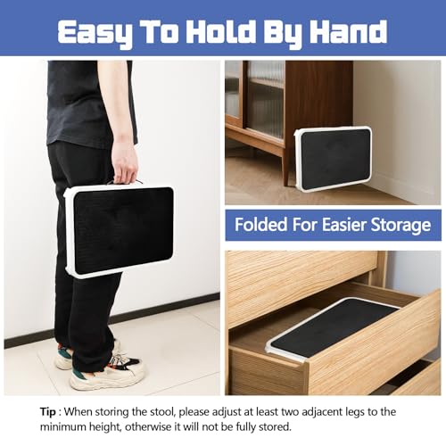 3 Levels Adjustable Height Foldable Step Stool - Heavy Duty Metal Portable Camping Chair with Non-Slip Feet, Collapsible Small Foot Stool for Home, Kitchen, Trip, Patio, Picnic, (White) - style: Metal