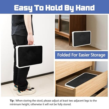3 Levels Adjustable Height Foldable Step Stool - Heavy Duty Metal Portable Camping Chair with Non-Slip Feet, Collapsible Small Foot Stool for Home, Kitchen, Trip, Patio, Picnic, (White) - style: Metal
