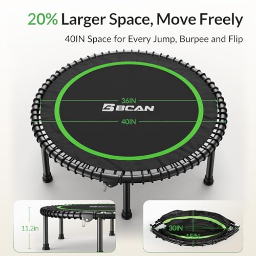 BCAN BT2 Mini Rebounder Trampoline for Adults|Bungee|No Handle|FED Fitness - color: 40-Green, size: 40IN