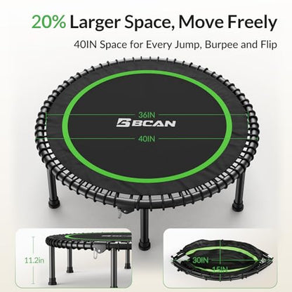 BCAN BT2 Mini Rebounder Trampoline for Adults|Bungee|No Handle|FED Fitness - color: 40-Green, size: 40IN