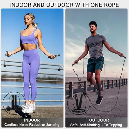 Jump Rope with Counter, 2 in 1 Weighted Cordless & Corded，Smart LCD Display Tracks Calories, Time & Jumps，Adjustable Length with Steel Ball Bearings for Home Gym, Fat Burning, Boxing, HIIT，For Men & Women