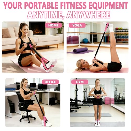 Pedal Resistance Band with Handle, Thickened Latex Tubes & Soft Foot Pedal, Full Body Workout Equipment for Glutes Legs Arms Waist, Pilates Physical Therapy Sit Up Gear for Home Gym - color: pink
