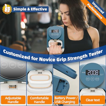 Grip Strength Tester Hand Gripper - Grip Strength Trainer Hand Dynamometer Handheld Meter LED Display Comfortable 265 Lbs / 120 Kgs Finger Strengthener for Sports Home School Gym Use