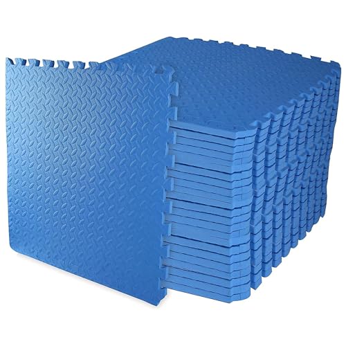 Elevon Puzzle Exercise Gym Flooring Mat, 3/4" Thick EVA Interlocking Foam 24 Tiles Workout Mat for Home Gym, 96 Sq Ft, Navy - color: Navy, style: 3/4"Th, 24 Tiles (96 Sq Ft)