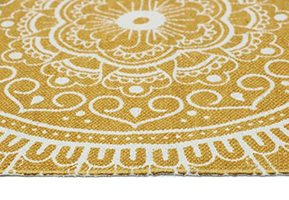 Hand Woven 100% Cotton Yoga Mat- Thick Handloom Made in India- for Gym Floor Exercise - Runner for Bedroom - color: Yellow