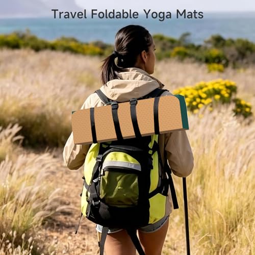 12-Fold POE Yoga Mat 75x26x0.4 Inches – Non-Slip, Compact & Workout-Friendly for Yoga, Pilates, Strength Training & Meditation - color: Green+Orange