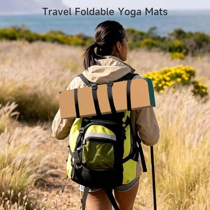 12-Fold POE Yoga Mat 75x26x0.4 Inches – Non-Slip, Compact & Workout-Friendly for Yoga, Pilates, Strength Training & Meditation - color: Green+Orange
