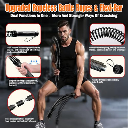 2 in 1 Weighted Ropeless Battle Ropes, Portable Cordless Battle Ropes for Home Gym, Heavy Duty Workout Exercise Rope for Strength Training & HIIT, Fitness Equipment for Men & Women