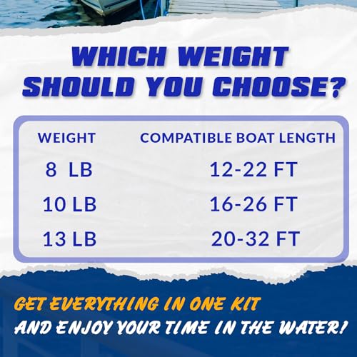 Young Marine Galvanized Fluke Style Anchor Kit Includes Galvanized Fluke Anchor, Rope, Shackles, Chain 8LB 10LB 13LB - size: For Boat 20-32FT, 13 LB