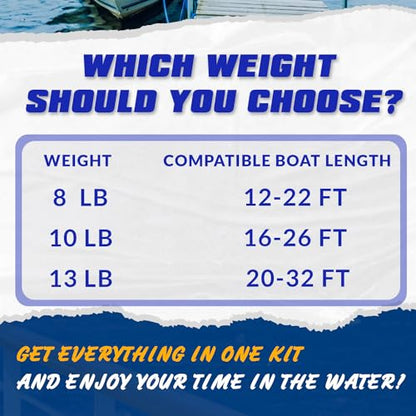 Young Marine Galvanized Fluke Style Anchor Kit Includes Galvanized Fluke Anchor, Rope, Shackles, Chain 8LB 10LB 13LB - size: For Boat 20-32FT, 13 LB