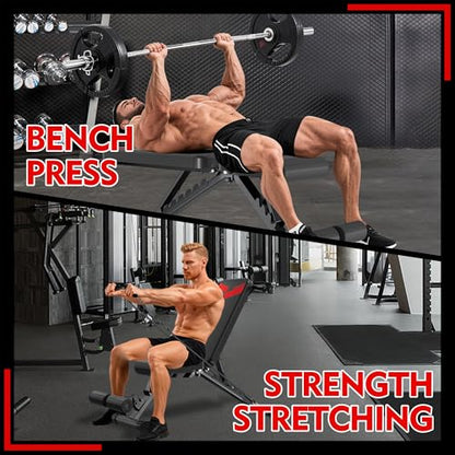 Adjustable Weight Bench, 660LBS Foldable Workout Bench for Full Body Strength Training, Multifunctional Bench Press Incline Decline Bench - Great for Beginners and Professional Use