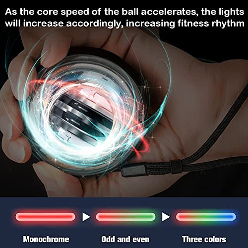 Auto-Start Wrist Power Gyro Ball with LED Lights, Wrist Strengthener and Forearm Exerciser for Stronger Arm Fingers and Muscle - color: Colourful Light-Transparent
