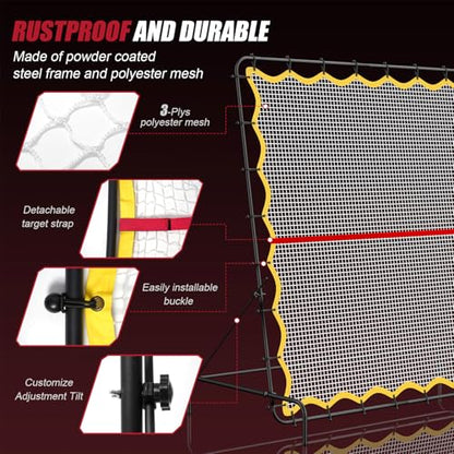 Pickleball Rebounder Net 6.5x6.5ft Portable Tennis Practice Wall Rebound Net Adjustable Tilt, Sport Training Equipment Bounce Back Net, for Court Backyard and Indoor & Outdoor