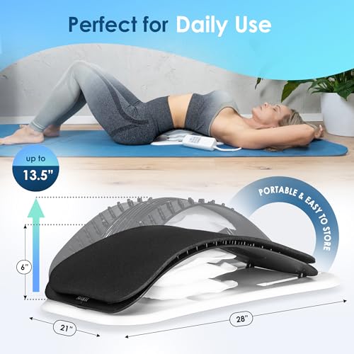 Back Stretcher for Lower Back Pain Relief, Lumbar Back Stretcher with Manual and Remote Control, Adjustable Traction Device with Comfort Mat for Spinal Decompression, Sciatica & Scoliosis