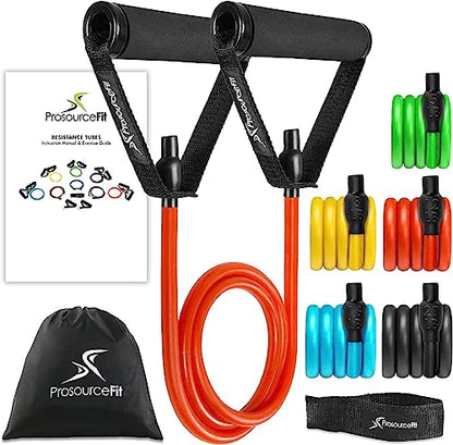 ProsourceFit Premium Stackable Latex Resistance Band Set with Comfort Grip Handles, Door Anchor, & Multi-Grip Lite Doorway Pull-Up Bar, 24"-32", Home Fitness for Strength Training & Full Body Workou