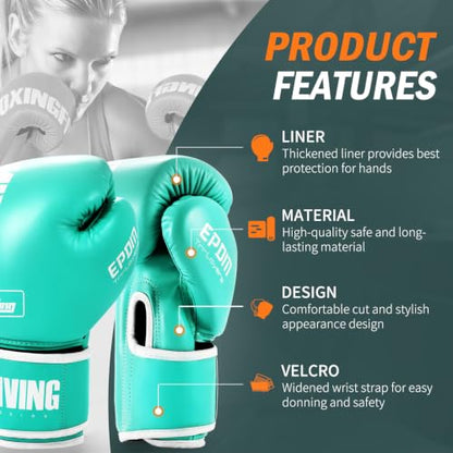 Boxing Gloves for Men Women Adults - color: Green, size: 10oz