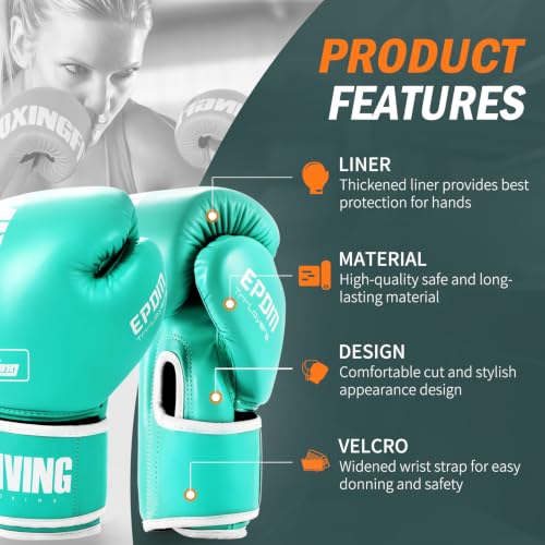 Boxing Gloves for Men Women Adults - color: Green, size: 14oz