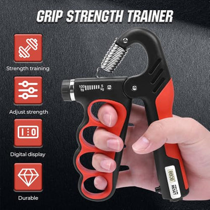 Adjustable Hand Grip Trainer with Electronic Counting, 2025 New Grip Strength Trainer 5-100KG/11-220LB Adjustable Hand Gripper Strengthener Forearm Exerciser for Adults Training Strength - color: Red