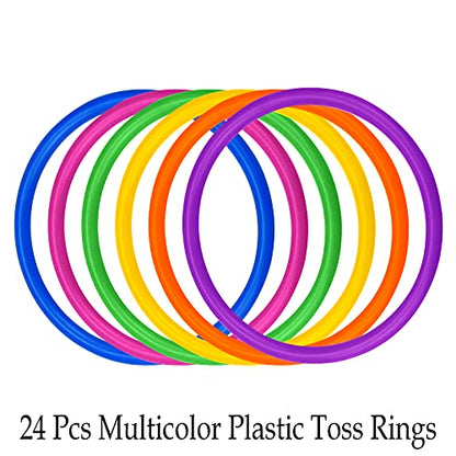 24 Pcs Multicolor Plastic Toss Rings Ring Toss Game Carnival Rings for Speed and Agility Practice Games, Garden Backyard Outdoor Games, Bridal Shower Game, Game Booth (3.94 Inch)