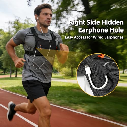 Running Vest for Men and Women, Lightweight Chest Pack with Phone Holder and Adjustable Strap, Reflective Water Resistant Chest Bag for Workouts, Cycling and Hiking (Black) - color: Black