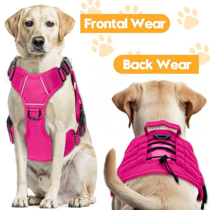 Heavy-Duty Tactical Dog Harness for Large Dogs, No Pull Adjustable Reflective Pet Vest with Molle System, K9 Military-Grade Control for Service Training, Outdoor & 10+ Breeds, Hot Pink, X-Large