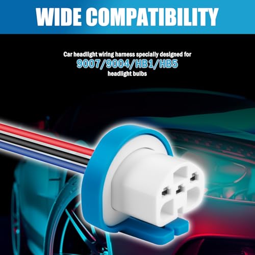 2PCS Headlight Wiring Harness,3-Pin Headlight Connector Plug for 9007/9004/HB1/HB5,High Tempreture Resistant Headlights Socket Headlights Harness Replacement Car Accessories