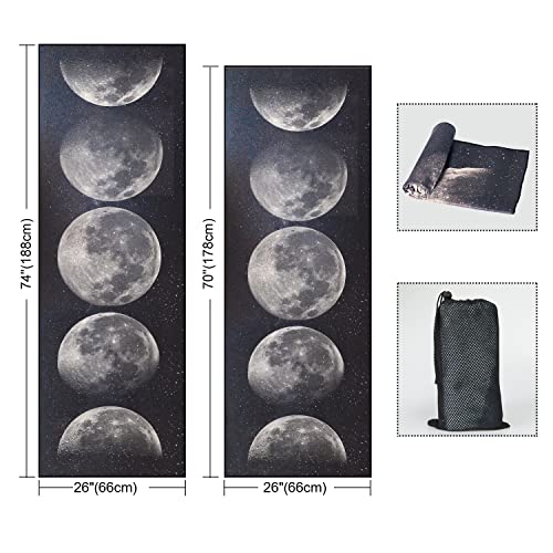 QiyI Hot Yoga Towel with Grip Dots, Non Slip, 74"x26", Moon Cycle - color: Moon Cycle, size: 74"x26"