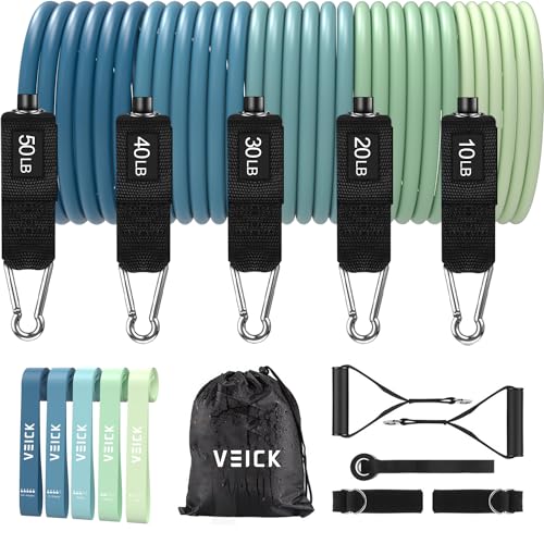 VElCK Resistance Bands Set with Handles for Exercise, Workout and Home Gym - color: Blue, size: 10-150LBS + 5 Loop Bands