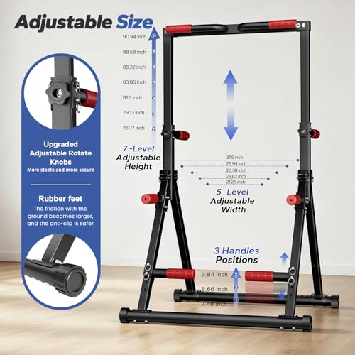 Foldable Pull Up Bar Free Standing, Strength Training Pull-up Bars Adjustable Pull Up Station, Power Tower Pull Up Bar MultiFunction Pull Up Dip Station Workout Equipment For Home Gym Support 480 LBS - color: red