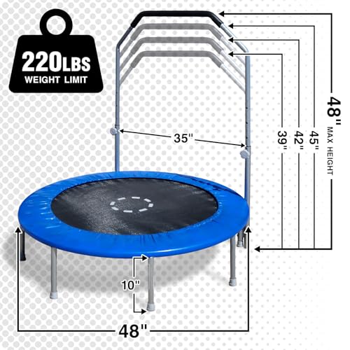 Mini Exercise Trampoline with Padded Spring Cover and Handlebar, 4FT, Blue
